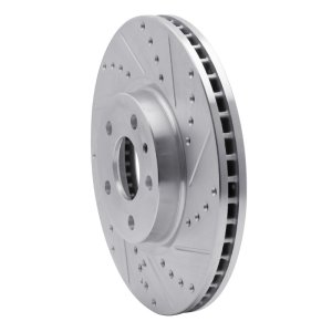 Ford Special Service Police Sedan Brake Rotor (1) - Front Right - R1 Concepts - Drilled & Slotted - Silver - `13-`20